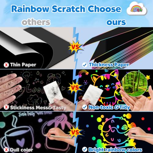 Image of ZMLM Scratch Paper Art Craft: 2 Pack Rainbow Scratch Set for 3 4 5 6 7 8 9 10 Years Old Girls Boys Students Drawing Coloring Black Magic Art Supplies Kits Gifts School Birthday Party Toys (Ocean)