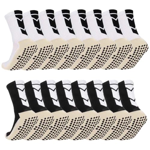 8 Pairs Kids Grip Soccer Socks Non-Slip Grip Pads for Football Sports Socks with Grips for 6-12 Years Old