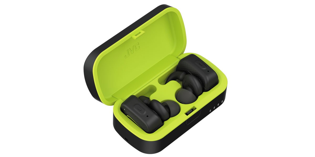 JVC Auricolari in ear AE sport con gancio mobile (Pivot Motion), Truly wireless completamente senza fili, Nero