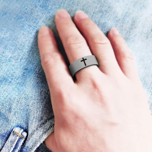 XAHH 2PCS Silicone Ring Set for Men Women,Classical Simple Christian Cross Religious Couple Rubber Wedding Bands,Black Grey,Pink Purple4