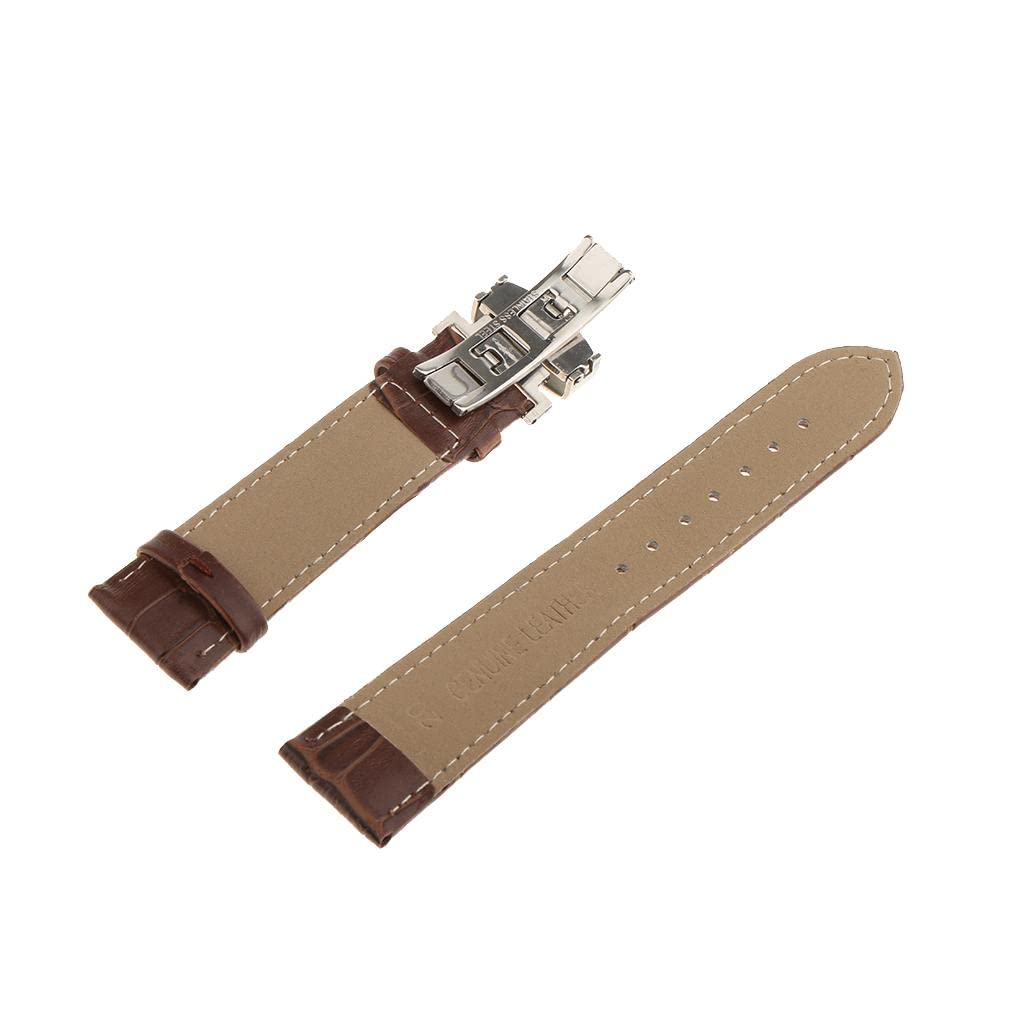 CALANDISLeather Watch Band Butterfly Deployment Clasp Buckle Coffee 20Mm | Watches, Parts Accessories | Wristwatch Bands