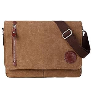 Vintage Canvas Satchel Messenger Bag for Men Women,Travel Shoulder bag 13.5″ Laptop Bags Bookbag (Coffee)