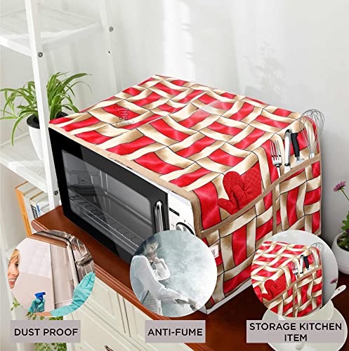 Image of Polyester 3-Layered Microwave Oven Top Cover With 4 Utility Pockets Suitable for Upto 30 Liter (Color- Red, Size-36x14 Inches)