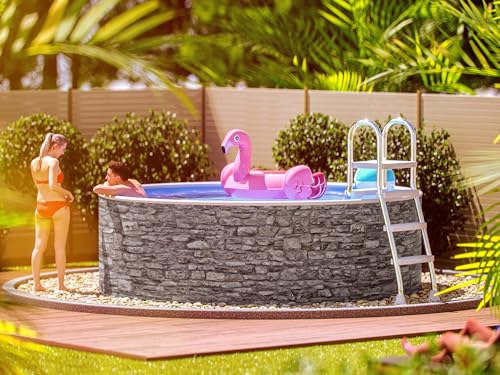 poolomio® Stahlwandpool rund 360 x 120 cm Steinoptik | Robuster...