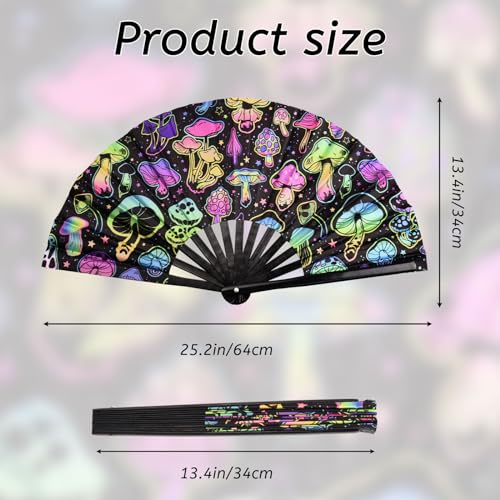URROMA Foldable UV Glow Big Mushroom Hand Fan - Image 2