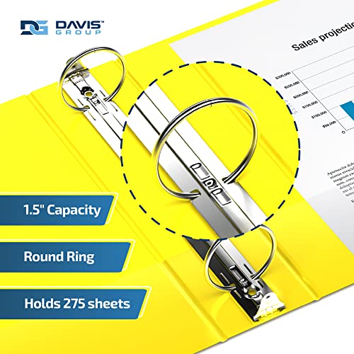 Image of Easyview Premium 3-Ring Binders with Clear-View Covers and Round Rings, Binders for School or Office, 1.5 Inch, Pack of 6, Yellow | Heavy-duty binder, fits 8.5 inch x 11 inch paper, customizable cover, made in Canada, ideal for school or office use