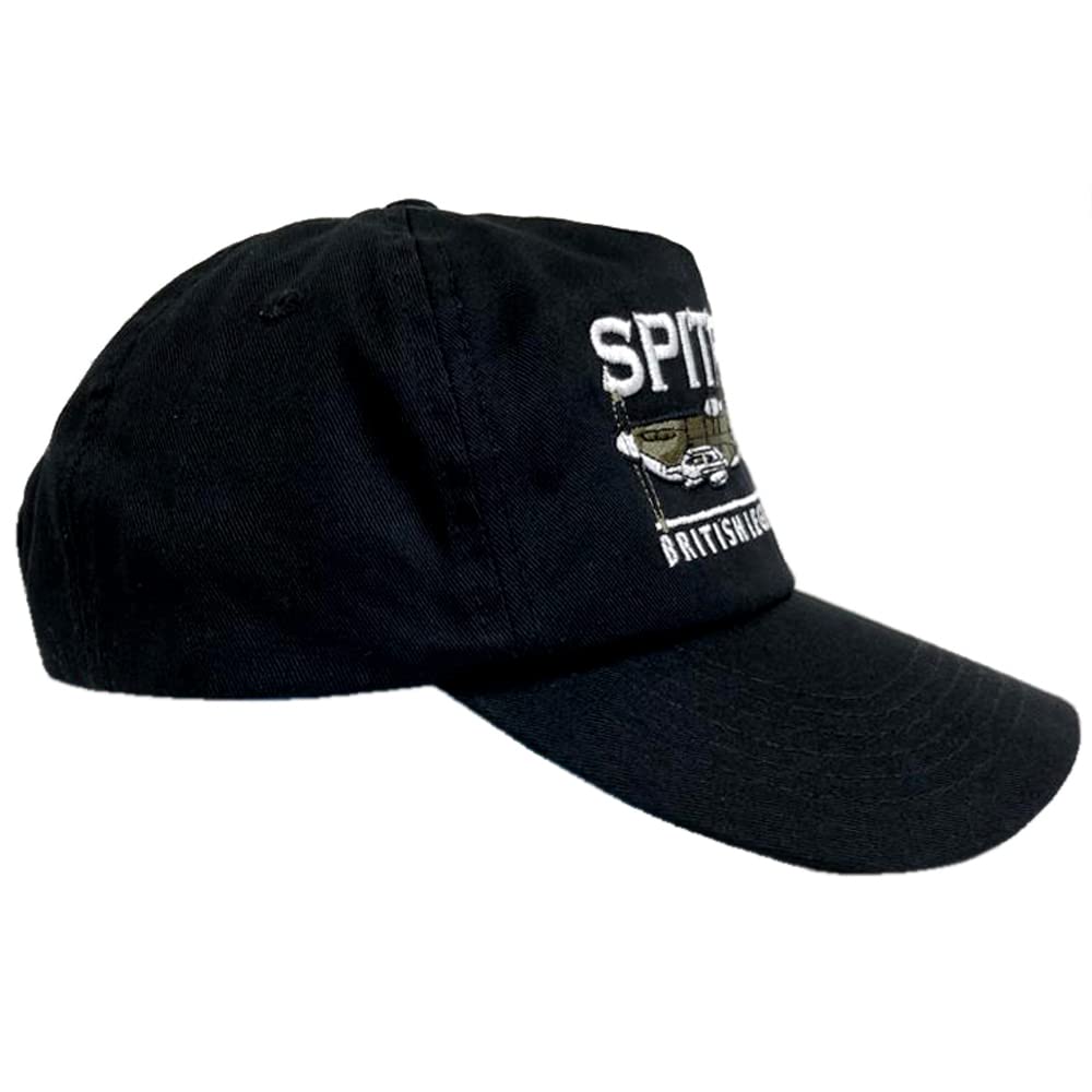 The Wooden Model Company Ltd Spitfire World War Two RAF Fighter Aircraft Black Adjustable Embroidered Baseball Cap.