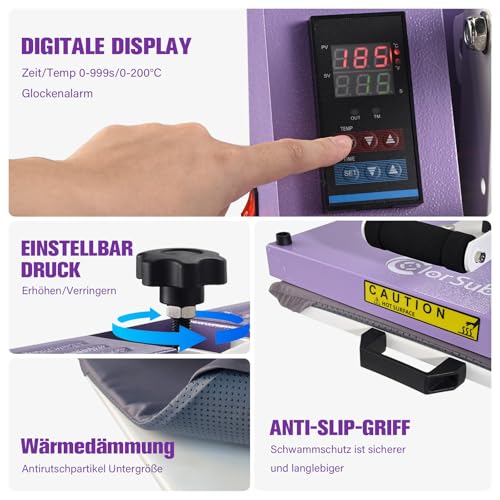 ColorSub Digitale Sublimationsmaschine, 38 x 38 cm (15 \x 15\), Hitzepresse，Gleit-Thermopresse, geeignet für T-Shirts, Taschen, Kissen, Puzzles, Kleidung,HTV-Vinyl-Projekte 1600 W