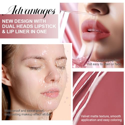 Image of evpct 1Pcs Antique Rose Matte Lip Liner and Liquid Lipstick Stain Makeup Set for women, Nude Pink Long Lasting Smudge Proof Lipstick labiales matte mate larga duracion listip 24 hours originales, 29#