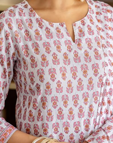 Image of SIRIL Women's Cotton Printed A-Line Kurta with Pant & Dupatta