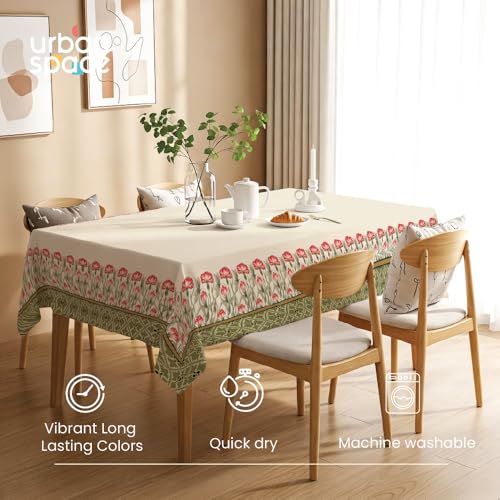 Image of Urban Space Sicilia Table Linen Collection - Premium Water & Stain Resistant Dining Table Cover for 4 Seater, Anti Skid Table Cloth for Center Table (Courtyard Green, 4 Seater 52 inch x 72 inch)