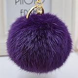 ROOMZOOM New Style Rabbit Fur Ball PomPom Cell Phone Car Keychain Pendant Bag Key Ring Violet color
