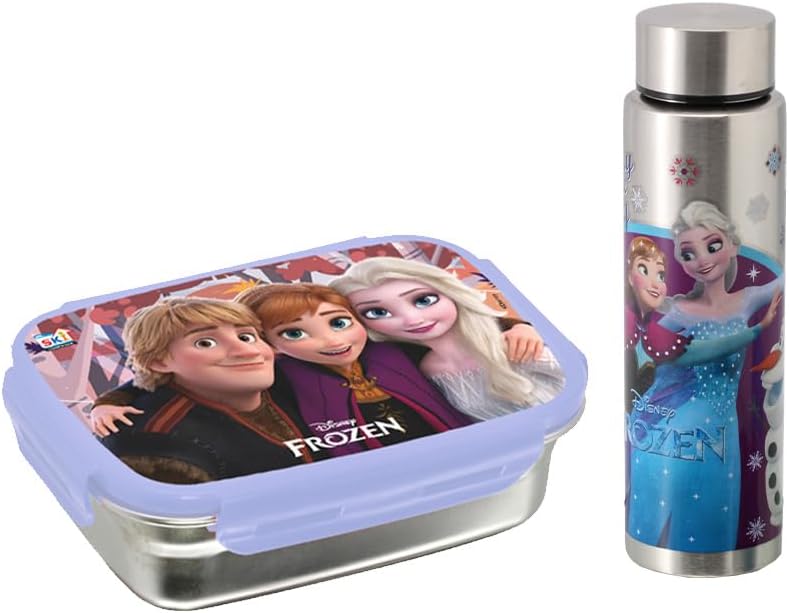 Steel Lunch Box (600 ML) & Steel Slim Bottle (400 ML) Combo/Gift Set- Frozen