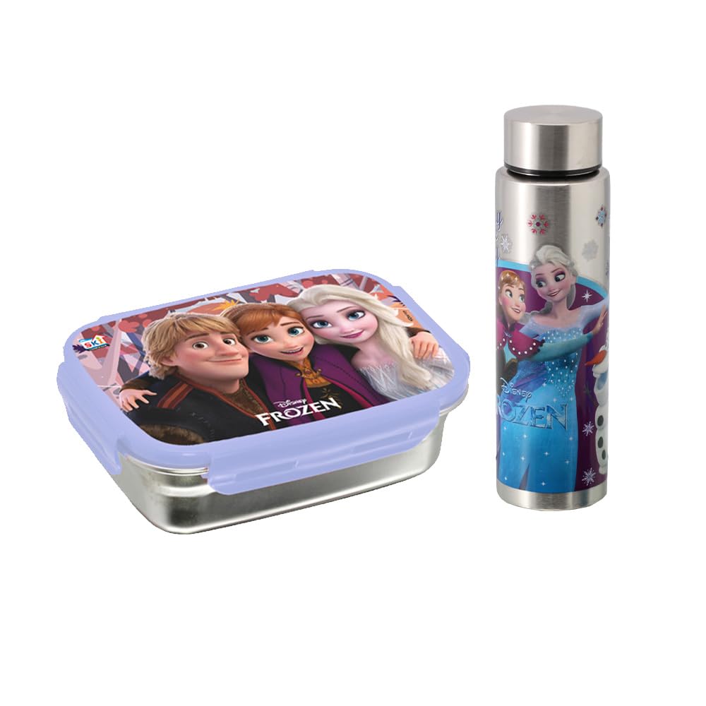 Steel Lunch Box (600 ML) & Steel Slim Bottle (400 ML) Combo/Gift Set- Frozen