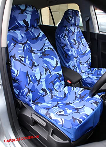 Image of BLUE Camouflage Waterproof Seat Covers for Cars, Vans, MPvs SUVs 4x4s - 2 x Fronts
