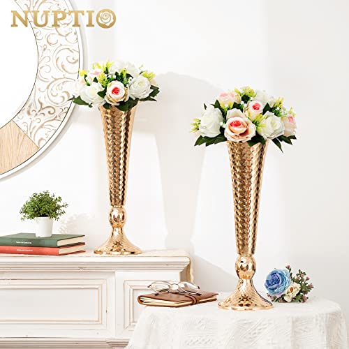 Image of NUPTIO Pcs of 10 Fake Flower Ball Arrangement Bouquet,15 Heads Plastic Roses with Base, Suitable for Our Store's Wedding Centerpiece Flower Balls for Centerpieces Home Decor (Pink Champagne & White)