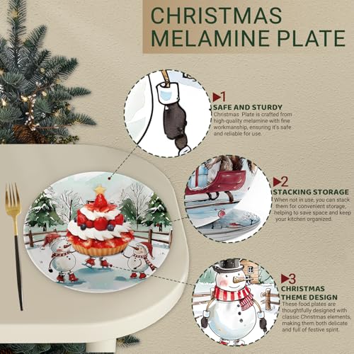 10" Christmas Melamine Plate Set – Dishwasher-Safe, Festive Round Plates with Santa, Snowman, Reindeer & Squirrel Watercolor Designs – Holiday Dinnerware for Table Decor & Parties (Set of 4) – Image 4