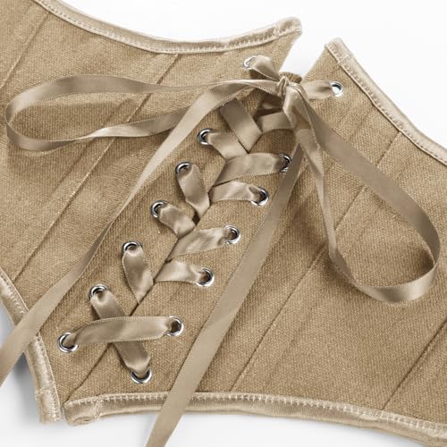 Image of Scarlet Darkness Corset Belt for Women Floral Lace Up Boned Underbust Corset Waist Belts khaki 8
