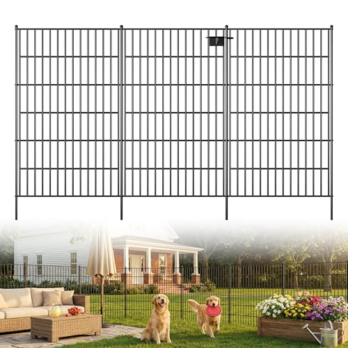 Toolterritary 10 Panels No Dig Garden Fence with Gate, 48in(H) x 26.0ft(L) Rustproof Metal Animal Barrier Fence, Outdoor Decorative Yard Fencing with Ground Stakes for Dogs, Rabbits, Patio by Toolterritary - Used condition - US$109.33