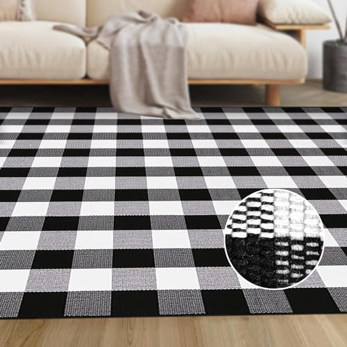 Tapete Buffalo Plaid 4'x6' en Blanco y Negro miniatura 5