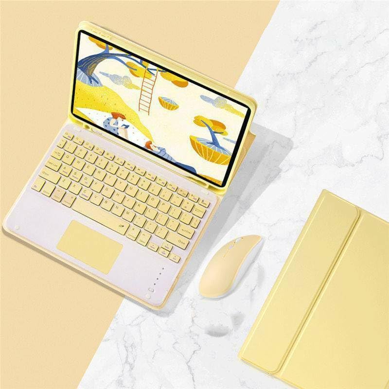 Generic Custodia per iPad 9a generazione 10.2 2021 (colore: giallo) Custodia in pelle con chiusura a libro + tastiera touchpad + mouse