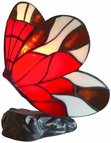 Lighting Web Co Glass Butterfly Tiffany Table Lamp, Red