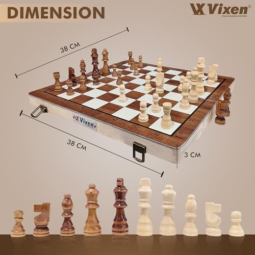 Image of Vixen Strong Magnetic Chess Set | Folding Wooden Chess Board with Secure Grip Chessmen | Travel-Friendly Portable Chess Game for Kids & Adults