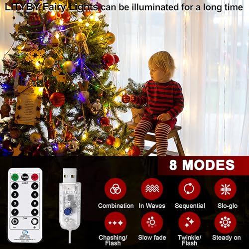 LITYBY Fairy Lights Battery, 12M/120LED Christmas Fairy Lights, 8 Modes Battery String Lights Wterproof, Bright Bedroom Lighting for Indoor Outside Garden Wedding Xmas Decorations(Multi-Coloured)