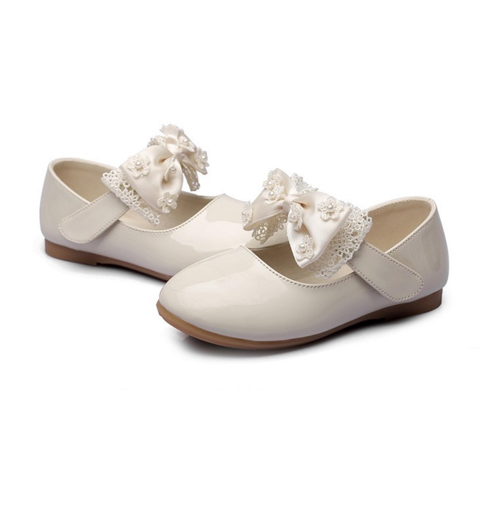 Zapatos Niña Elegante con Arco y Flor, Zapatos Planos de Piel, Adecuados para Vestir, Escolares y Fiesta