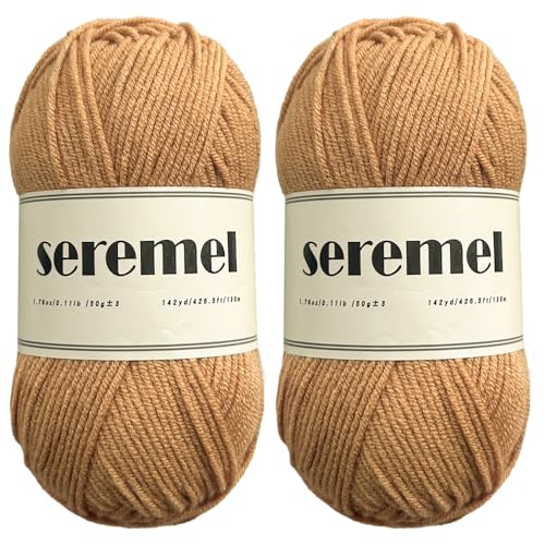 Image of Seremel 4-Ply Acrylic Soft Yarn, 2 Skeins Crochet Yarn(Light Coffee)