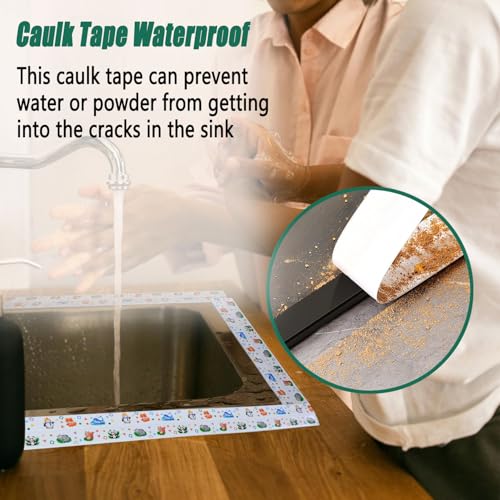 Image of Caulk Tape, Caulk Sealing Strip Tape for Bath and Kitchen 2 Rolls PVC Self Adhesive Waterproof Covering Caulk Strips Seal The Edges of a Bathtub or Sink (2)