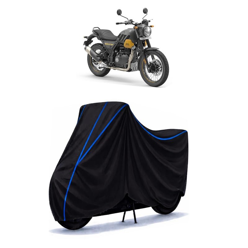 Image of Scram Bike Cover Water Resistant Universal Motorcycle Rain | Heavy Duty UV Protection, Dust, Scratch Indoor Outdoor All Weather with Black Blue Piping Elastic