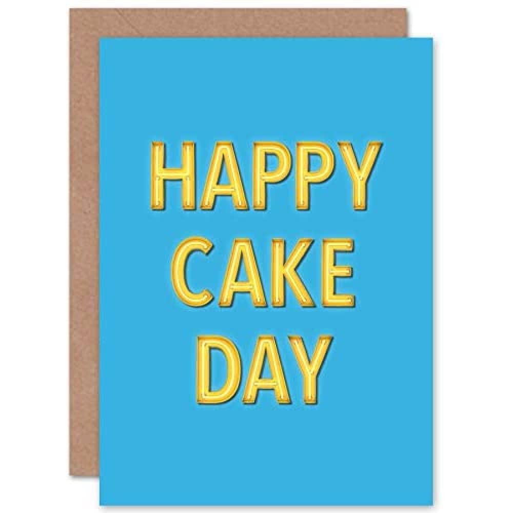 Wee Blue Coo Happy Cake Day Neon Blue Greeting Card With Envelope Inside Premium Quality