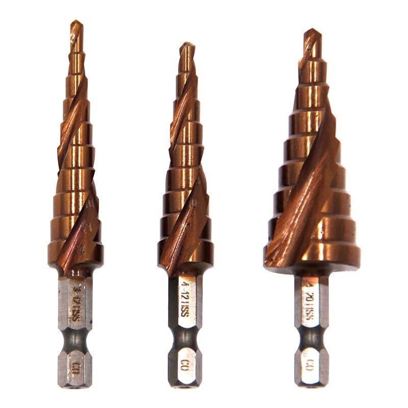 3 Uds M35 Contienen Taladro Escalonado Espiral Hexagonal De Acero Inoxidable Perforadora Pagoda Taladro for Agujeros Broca 3-12/4-12/4-20mm Herramienta De Corte