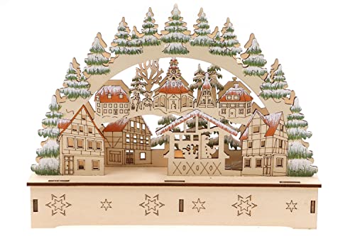 ELLUG 3D Schwibbogen Lichterbogen Holzschnitt Winterdorf aus Holz zum...