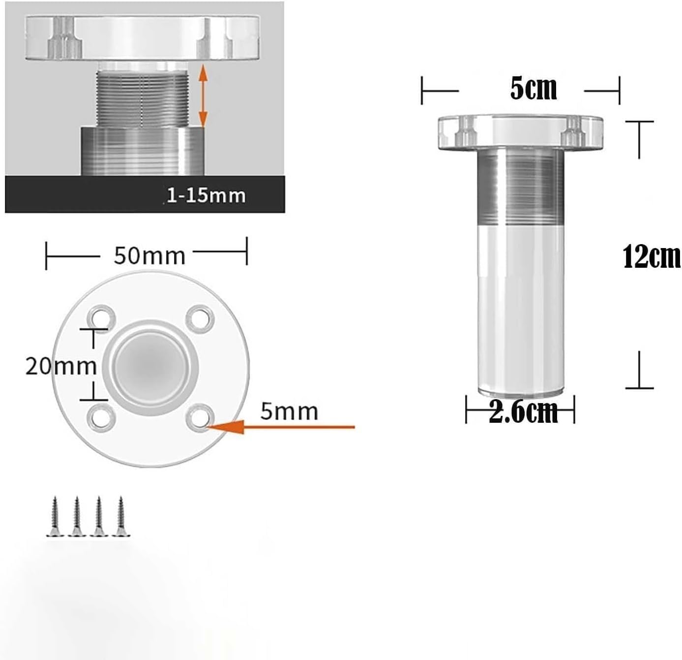 Lot de 2 Pieds Support Modernes en Acrylique Transparent for Chaise, Table, Meuble, canapé ou lit (Hauteur 1-15 mm), 25 cm - Décoration d'intérieur élégante(12cm)