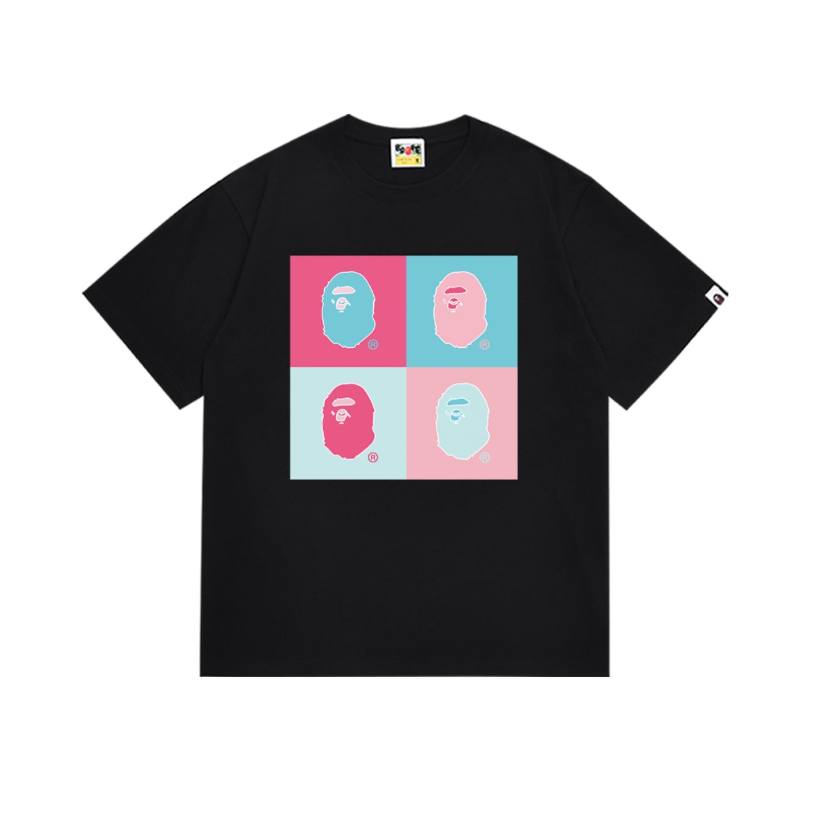 24ss Para Modne Casual BAP T-Shirty Z Głową Małpy I Małymi Małpami Kamuflażowe T-Shirty Z Okrągłym Dekoltem Luźne Krótkie Rękawy