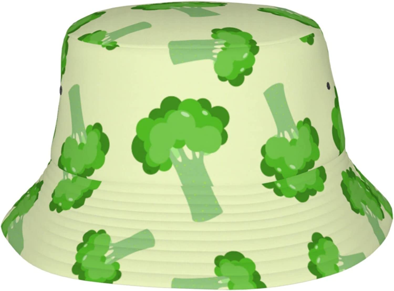 FWJZDSP Cartoon Broccoli Pattern Bucket Hat Sun Cap Packable Outdoor Beach Fisherman Hats for Women and Men Black