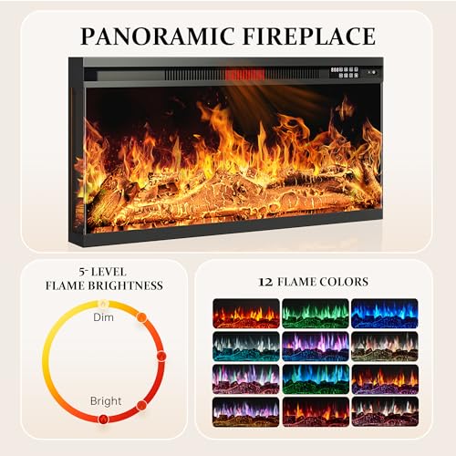 Image of MXV 70'' Fireplace TV Stand, Farmhouse Entertainment Center with 3 Sided Glass TV Stand, Modern Media Console Table with Storage Drawers & Cabinets with LED Flame and Lights for Living Room, Gray