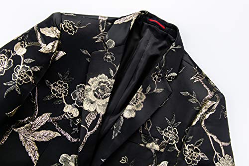 Mens Floral Suit Jacket Jacquard Paisley Luxury One Button Slim Fitted Business Wedding Tuxedo Suit Blazer Jacket US Size 32 Silver4