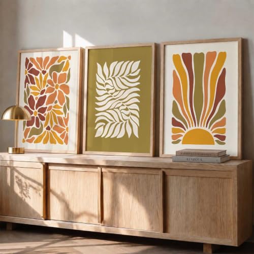 Image of kotart Boho Painting Wall Art Home Decoration Paintings With Frame For Living Room Bed Room Hotel Wall Decor Digital Reprint Set of 3 (14x20 Inch)