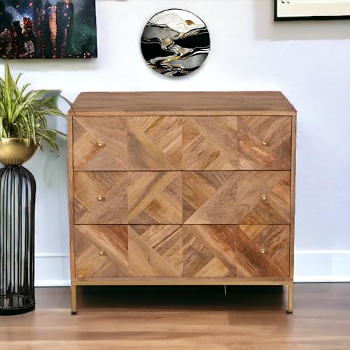 Image of Solid Wood Riviera Chest of Drawers | Chest of Drawers for Storage | 3 Drawers Chest | Mango Wood, Natural Finish