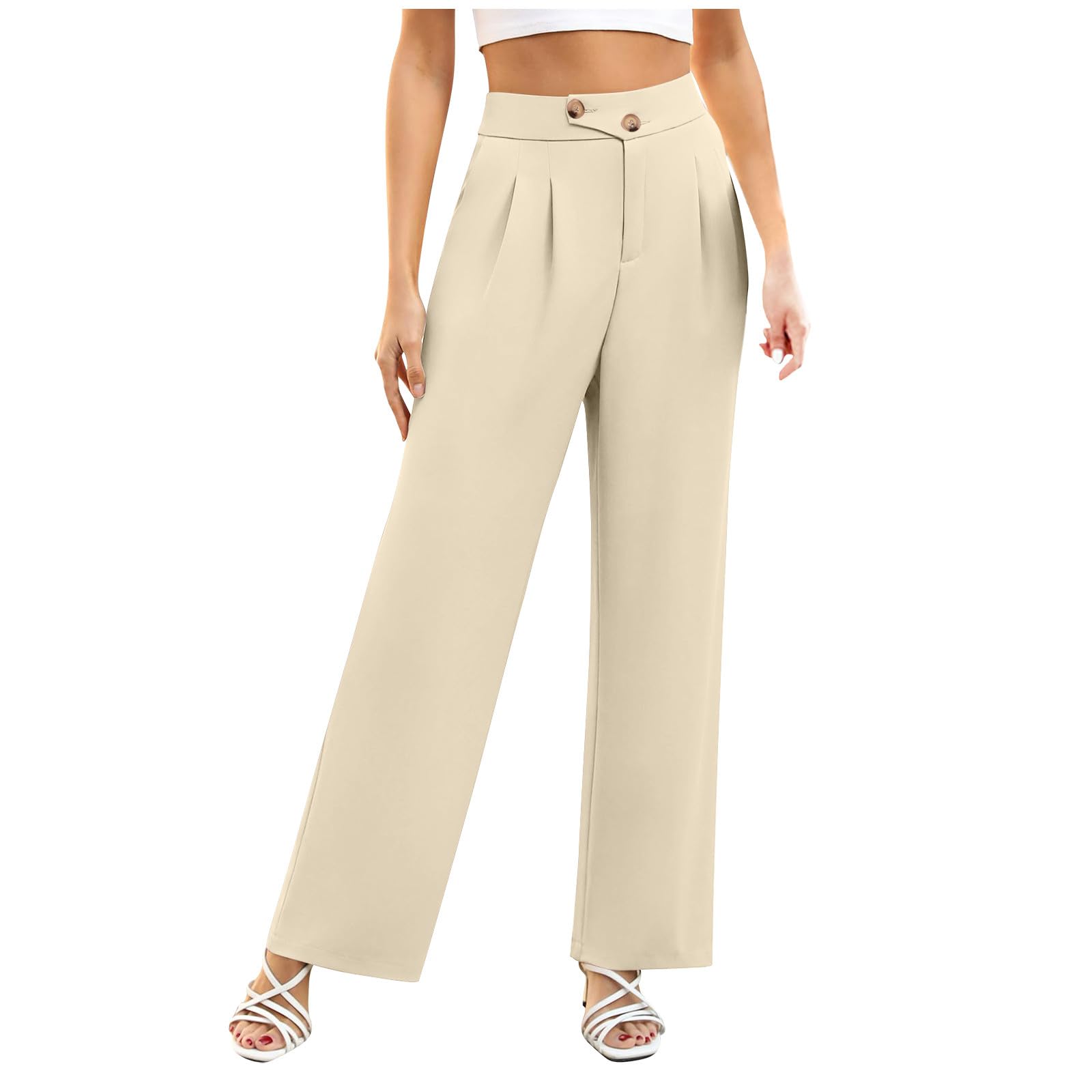 hlysgo Womens Dress Pants Dressy Casual Loose Comfy Wide Leg Straight Pants Ladies High Waisted Office Work Slacks
