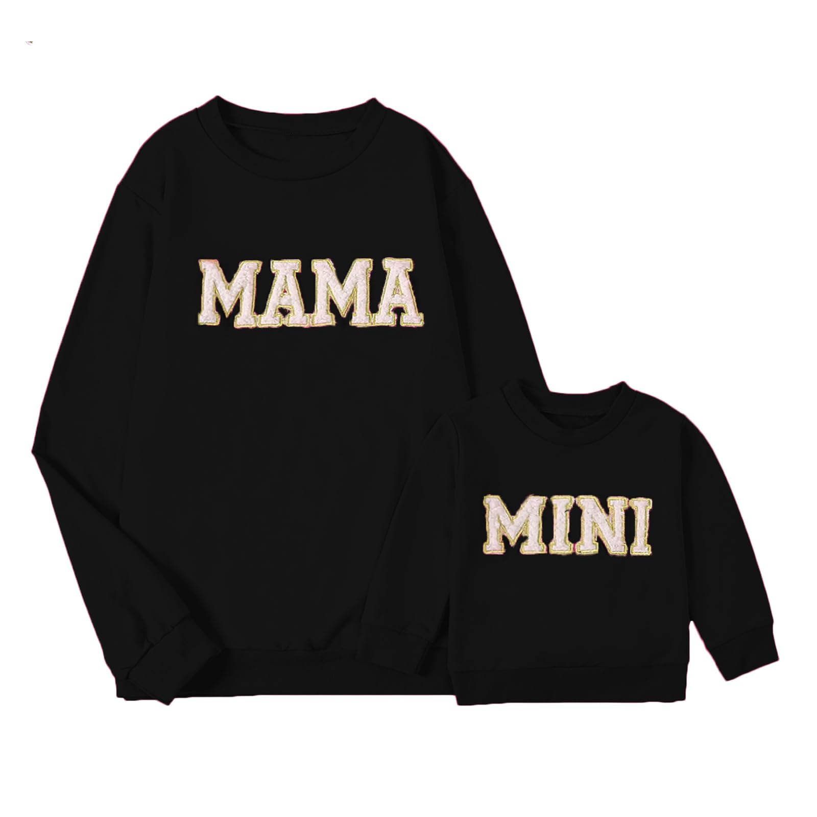 MYBFYABO Mommy and Me Matching Outfits Long Sleeve Funny Letter Printed Sweatshirts Family Matching Outfits Pullover Tops(Baby, 12-18 Months, Black)