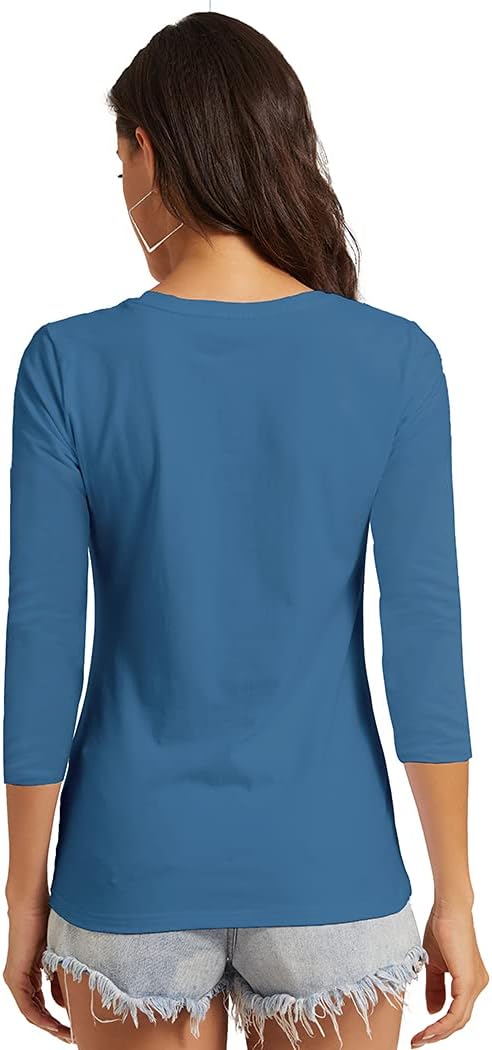 Women's Basic 3/4 Sleeve Crew Neck T-Shirt Casual Solid Slim Cotton Top - Image 5
