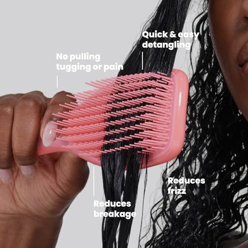 Image of Tangle Teezer Ultimate Detangler Curly Hair Brush, 3C to 4C, Coral Pink | Patented two-tier, firm-flex teeth detangle, reduce breakage & frizz on wet or dry hair; hairbrush for curly to coily hair