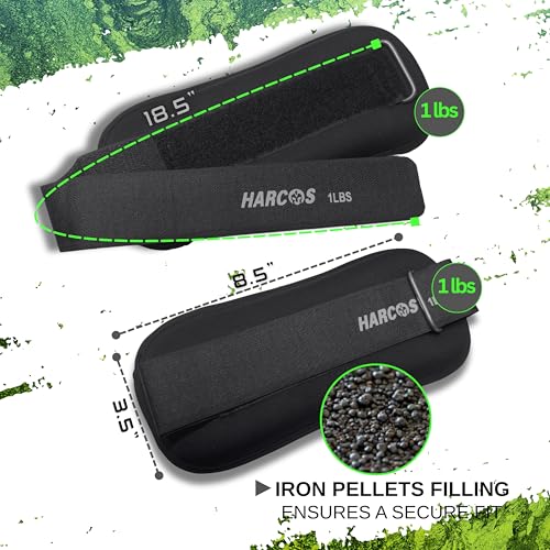 Image of Harcos Neoprene Ankle & Wrist Weights Adjustable Pair - 1lbs 2lbs 3lbs 4lbs 5lbs Weighted Cuffs for Legs & Arms | Gym, Home, Running, Exercise, Pilates, Physiotherapy, Strength Training (Black, 2Lbs (1 Lbs x 2))