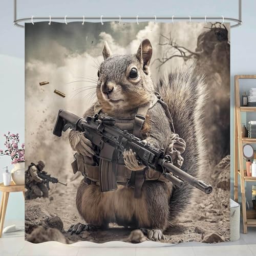 Image of Funny Shower Curtains forBathroom Decor, Funny Squirrel Animal Shower Curtain, Fun Cute Kids Bathroom Decor Shower Curtain, with Hooks 72x72 Inch