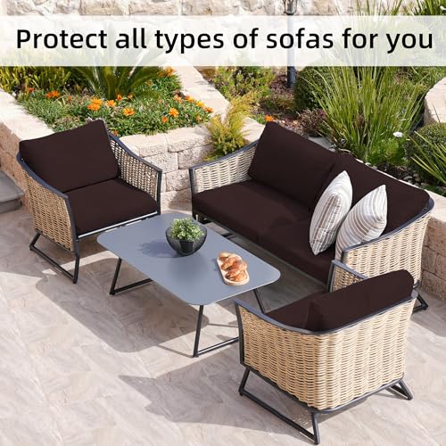 Image of 8Pcs Stretch Patio Cushion Covers,Outdoor Couch Covers Replacement,Outdoor Couch & Sofa Slipcovers,for Patio Furniture Cushion Covers,Washable Reusable Furniture Protector (Coffee,Cover Only)
