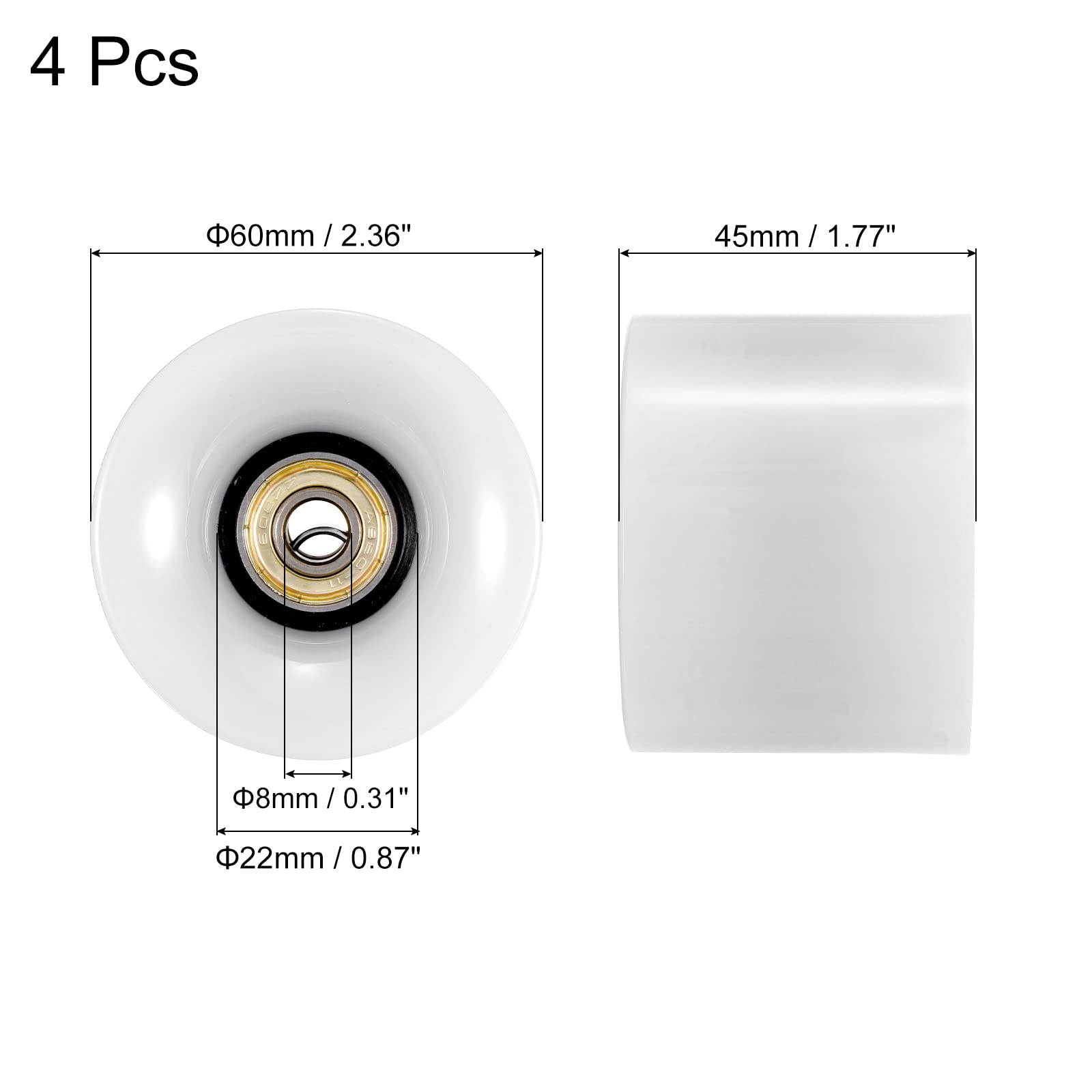 PATIKIL 60mm Longboard Wheels with Bearings ABEC-11, 4 Pack Street Wheels for Skateboards Cruiser Wheel Replacement 80A, Golden White